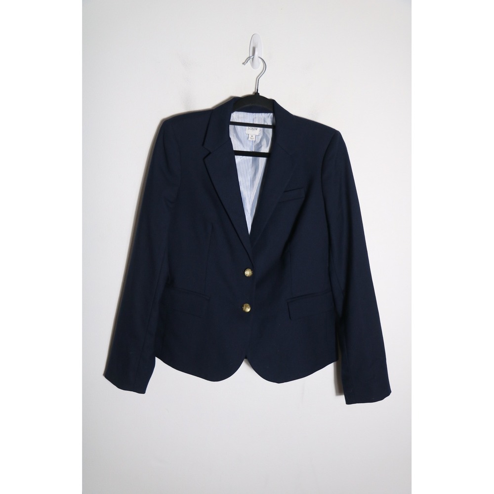 J. Crew Original Schoolboy Blazer Womens 8 Navy Blue Wool Preppy Academia Gold